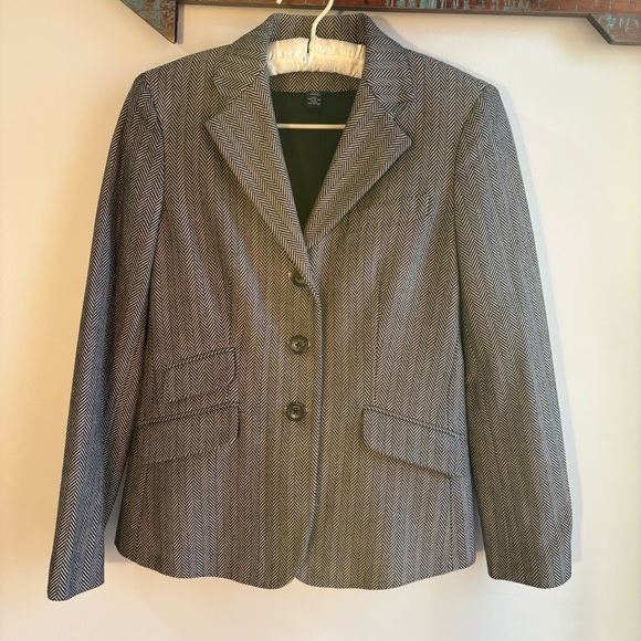 Chaps Jackets & Blazers - CHAPS Vintage Women’s Herringbone Cotton Blazer Black/Tan Size 4 EC Old Money